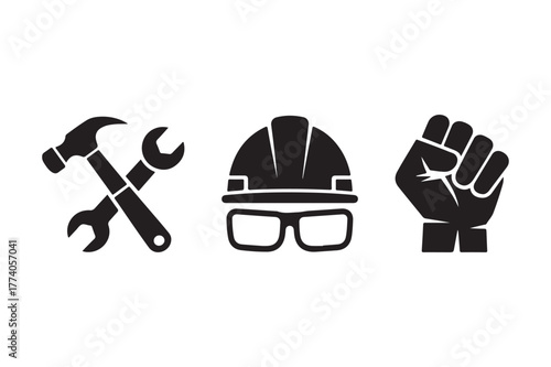 Iconography of labor and solidarity tools and fist