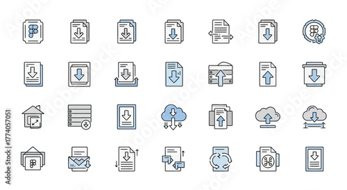 Download Upload Cloud Storage Data Transfer File Exchange Icon Set Vector Illustration