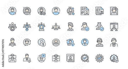 Business People Teamwork Human Resources Management Icons Set Modern Vector Illustration