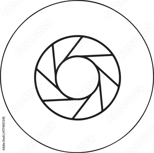 Minimalist six segment camera shutter icon with geometric precision