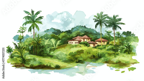Amazon rainforest. Amazon rainforest hand drawn watercolor illustration