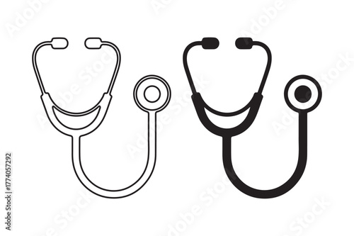 Two stethoscope icons one outline one solid black