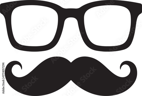 Minimalist silhouette icons of eyeglasses and mustache for design projects