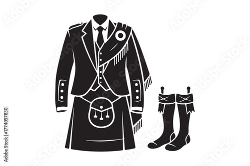 Traditional scottish highland dress outfit illustration