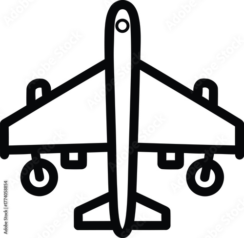 The airplane icon is a simple, minimalist line drawing of a passenger plane