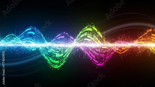 Dynamic multicolored audio visualization vertical screen background Bright neon glowing digital frequency equalizer abstract waveform analysis motion display