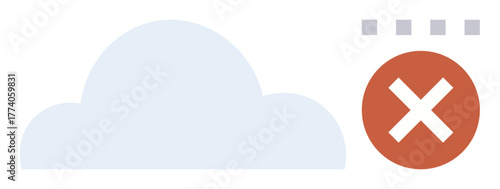 Cloud image paired with a red error cross symbol, dotted links above. Ideal for data error, cloud service disruption, connectivity issue, communication failure, system alert, network problems, simple