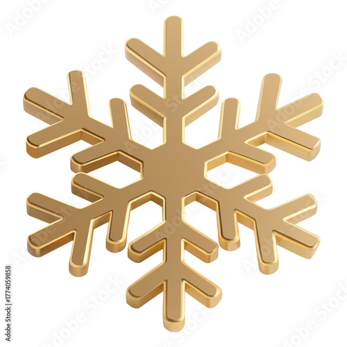 Modern vector illustration of a 3d Gold Snowflake created with the gradient mesh technique