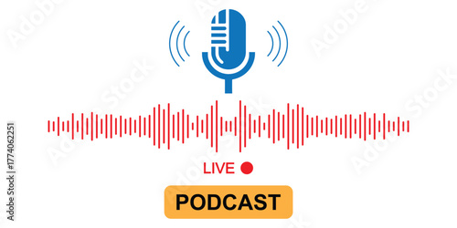 Sound wave microphone icon concept of podcast.