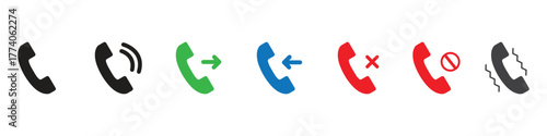 Incoming, outgoing, missed call phone icon set.