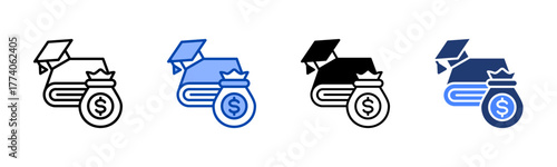 Education Funding icon set multiple style collection
