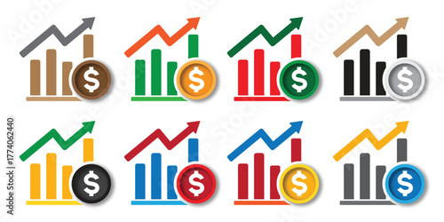 Dollar Coins with Upward Arrows Representing Financial Growth in Minimalist Flat Style.