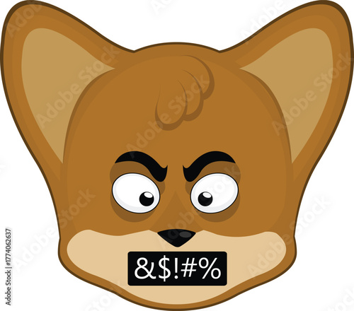 vector illustration emoticon character face fox animal, with angry expression and insult censure