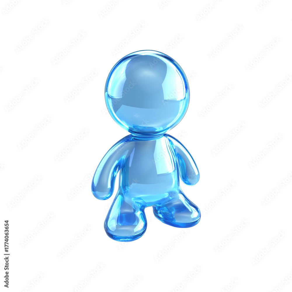 Fototapeta premium Blue Glass Figurine Of A Human Shape. Symbolizes Transparency And Modern Design. Isolated On Transparent Background