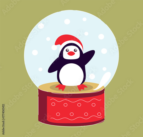 festive penguin figurine, winterthemed snow globe ornament, playful snow globe 