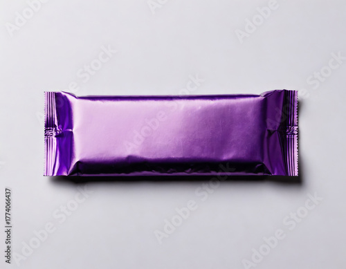 Flat Lay Empty Purple Chocolate Bar Wrapper Foil on White