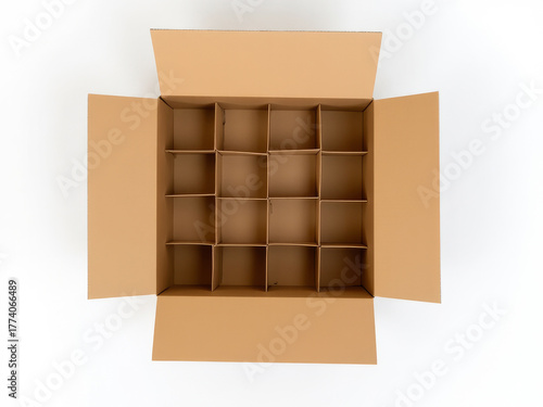 Empty Kraft Brown Cardboard Wine Box with Dividers Isolated