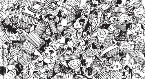 Abstract Doodle Art in Black and White Detailed Hand Drawn Illustration