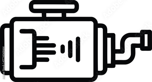 Black outline of an engine vector icon with an exhaust pipe drawing