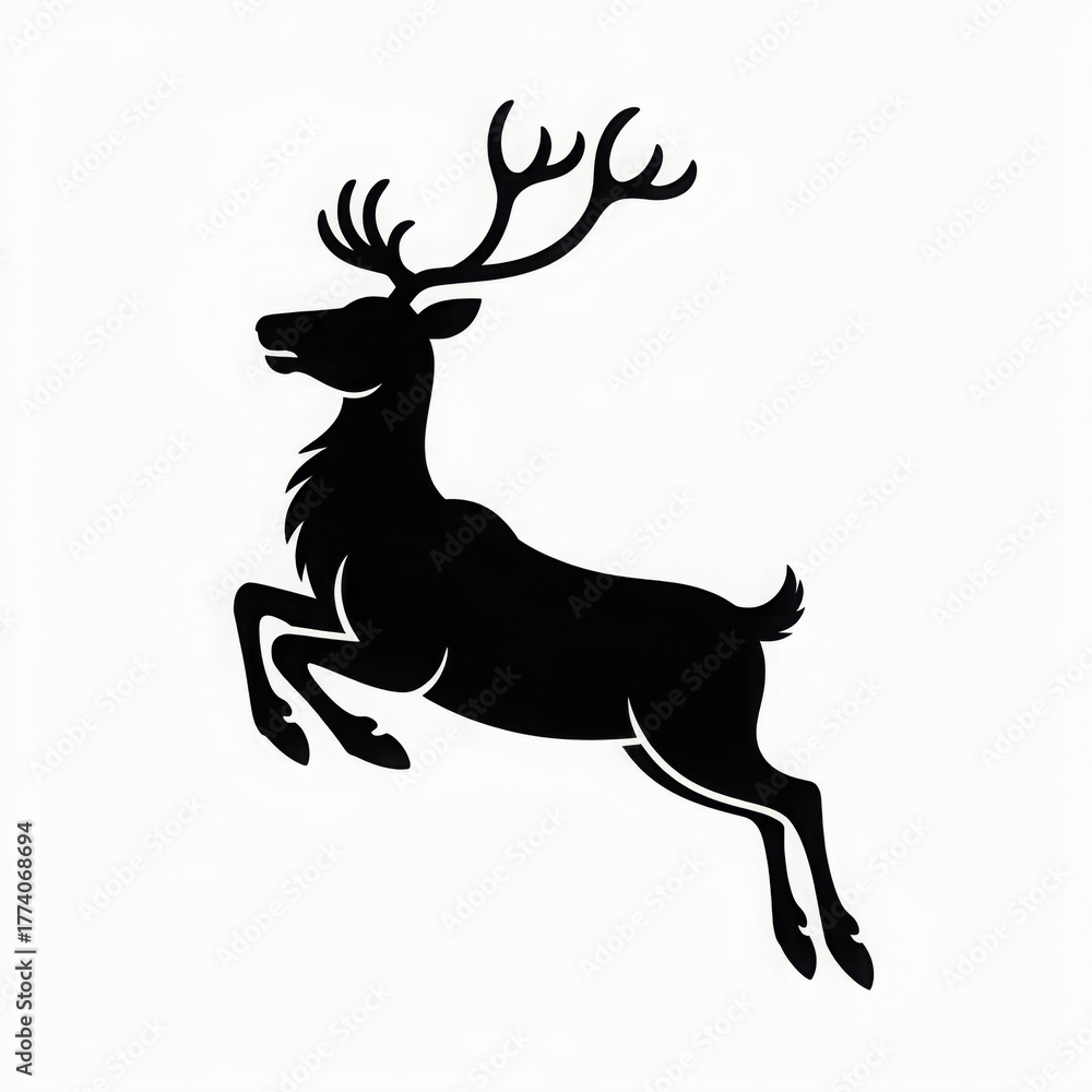 Fototapeta premium Silhouette of a leaping reindeer simple vector illustration isolated on white background for logo or design element