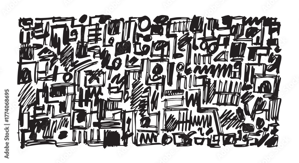 Obraz premium Abstract Hand Drawn Black and White Pattern with Geometric Shapes