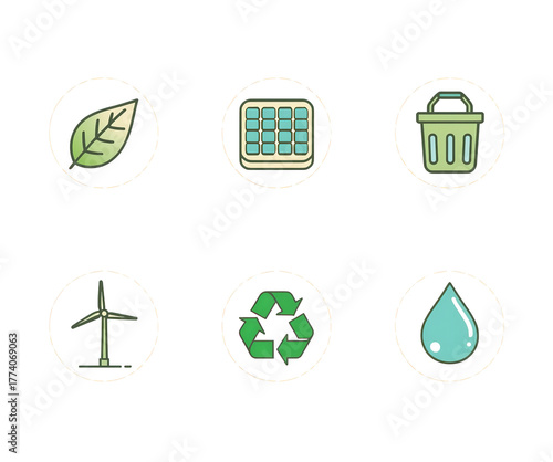 Ecology icons set with green eco symbols and nature design elements