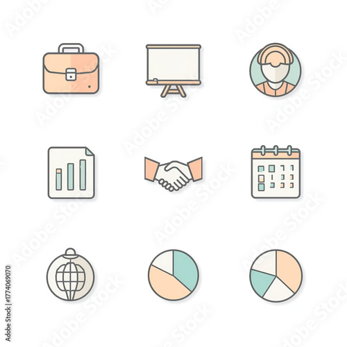 A vector business icon set for web and internet technology including mail, phone, and money symbols