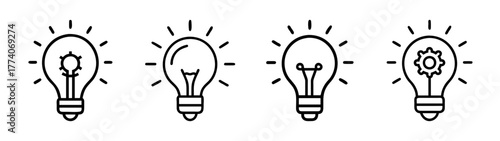 Light bulb ideas innovation concept creative thinking solution inspiration icon set vector illustration