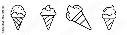 Ice cream cone vector illustration set summer dessert sweet treat line art design graphic drawing
