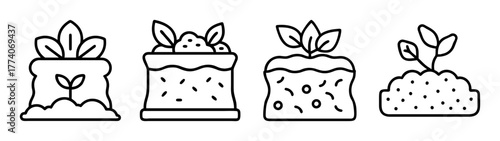 Hand drawn plants in pots vector illustration, gardening and botany concept for coloring book page