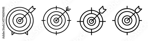 Target archery bullseye dartboard arrow hitting target success and accuracy achievement concept