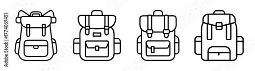 Backpacks rucksacks hiking gear trekking packs outdoor adventure travel bags camping equipment line art