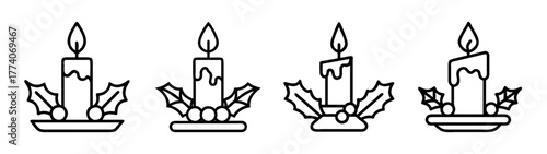 Christmas candles vector illustration with holly leaves and berries holiday season decoration design