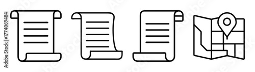 Checklist scroll map location icon vector illustration for travel planning and tasks outline