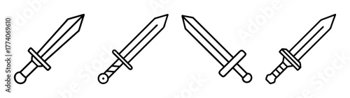 Collection of hand drawn swords vector illustration, fantasy weapon, medieval sword clipart, blade art