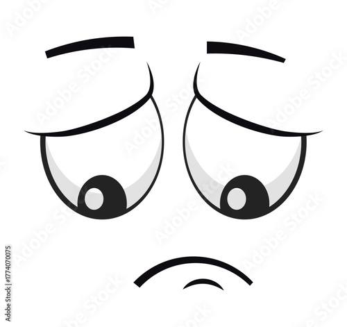 Cartoon emoji face with sad eyes and a downturned mouth expressing disappointment or boredom.