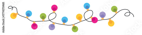 Garland with multicoloured lights. Hand-drawn. Isolated white background. Vector illustration