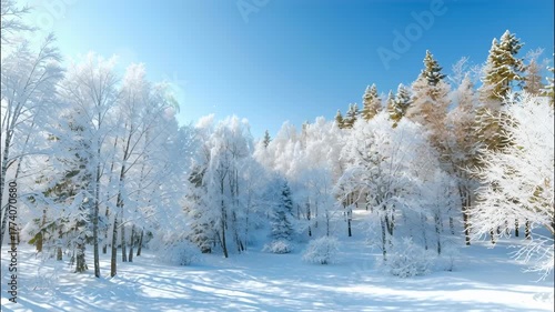 Wallpaper Mural Sunlight illuminating snowy trees through a window, creating a picturesque winter wonderland scene video 4k Torontodigital.ca