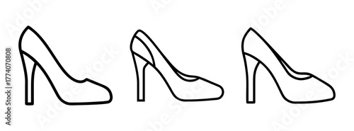 Three high heel shoes fashion footwear illustration of elegant women's shoes sketch design style