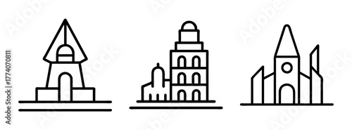 Vector illustration of church buildings architecture line art drawing monuments cityscape skyline
