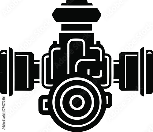 Detailed illustration of an industrial water valve from an aerial view