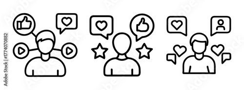 Social media influencer marketing strategy and engagement with like heart star icons vector