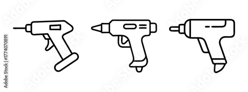 Hot glue gun vector set: diy craft tools, adhesive applicator, outline illustration for projects