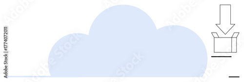Cloud shape paired with a downward arrow directing data into an open box. Ideal for technology, data storage, cloud computing, backups, file sharing, organization, and digital workflow. Simple flat