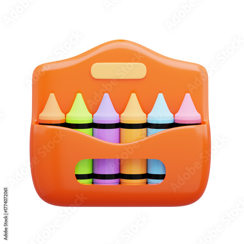 Crayon Box with Colorful Crayons 3D Render