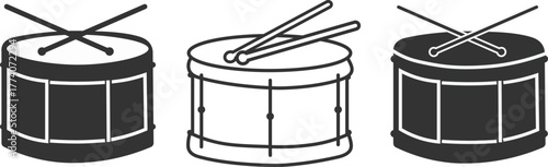 Vector illustration of three snare drums isolated on a white background