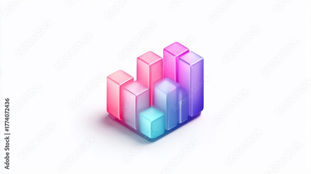 Fototapeta premium Abstract 3D bar graph illustration with colorful gradient on white background
