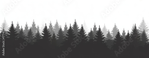 Monochrome silhouette of a dense forest a vector illustration of evergreen trees perfect for backgrounds and nature-themed designs