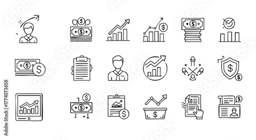 Business and finance icons representing success growth and financial management