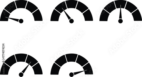 Performance indicator icons silhouette speedometer level set for automotive and tech designs
